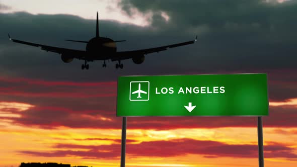 Plane landing in Los Angeles airport