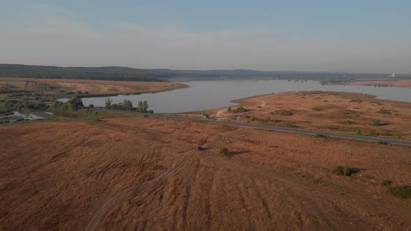 Top View of Field Road and River