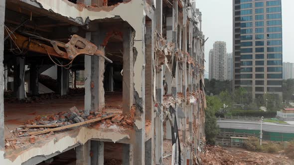 Aerial View of a Rock Breaker on a Demolition Site