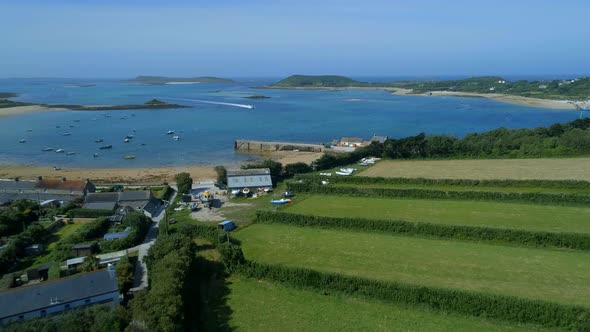 Green Countryside Next to a Port on the Isles of Scilly