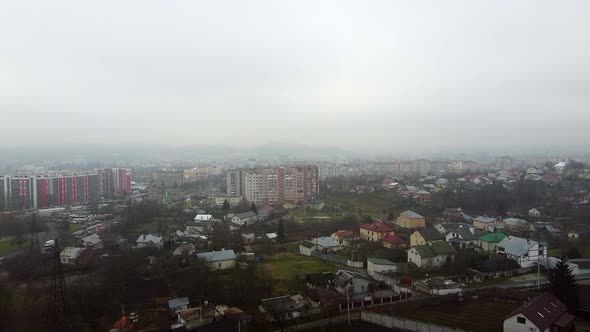 Aerial View of the Drone Flying of the Old City of Lviv Ukraine