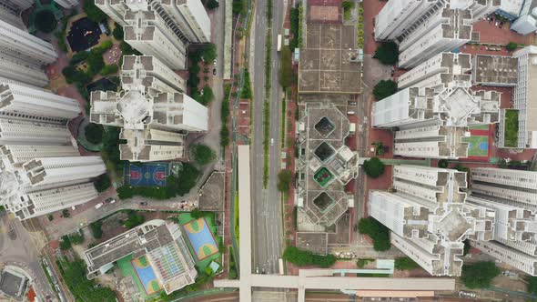 Aerial view of flying over Hong Kong city