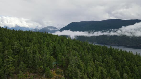 The Manzanita hut nestled into the the side of a lush forest mountain on the Sunshine Coast Trail in