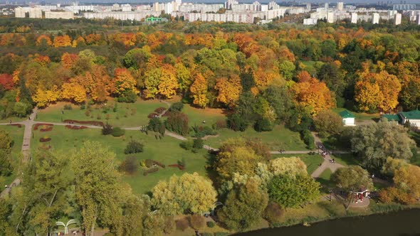 Autumn landscape in Loshitsky Park in Minsk. Belarus.Golden autumn