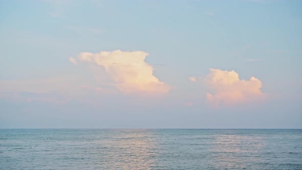 Dramatic Sunset Clouds in Sky, Horizon and Ocean Sea Background with Copyspace, Big Stormy Sky and C
