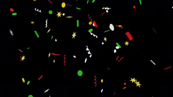 Multi-colored confetti are falling. Transparent background