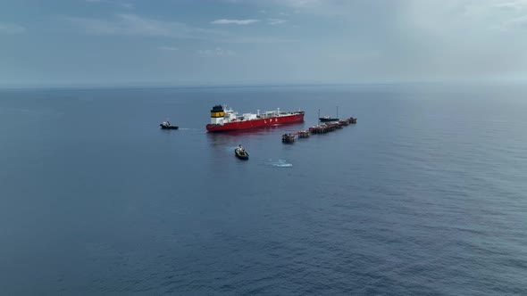 Gas tanker sails out to sea aerial view 4 K Turkey Alanya