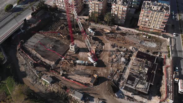 Heavy machinery working on construction site. 