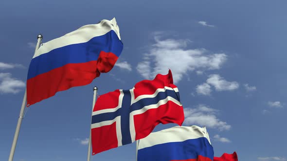 Flags of Norway and Russia at International Meeting alt