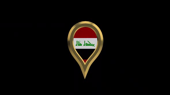 Iraq Flag 3D Rotating Location Gold Pin Icon
