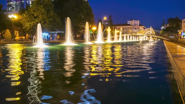 Timelapse of Singing Fountains on the Batumi Embankment at Night