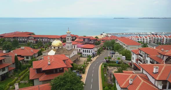 Sea Shore and Orthodox Church of Saint Vlasiy in Sveti Vlas Bulgaria