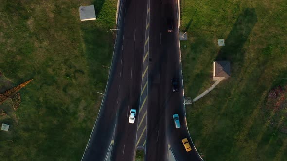 Top View Aerial Drone Shot of Car Traffic on Lanes