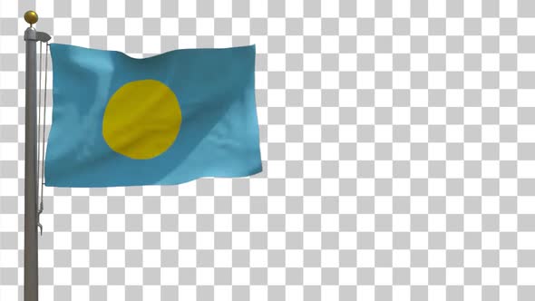 Palau Flag on Flagpole with Alpha Channel