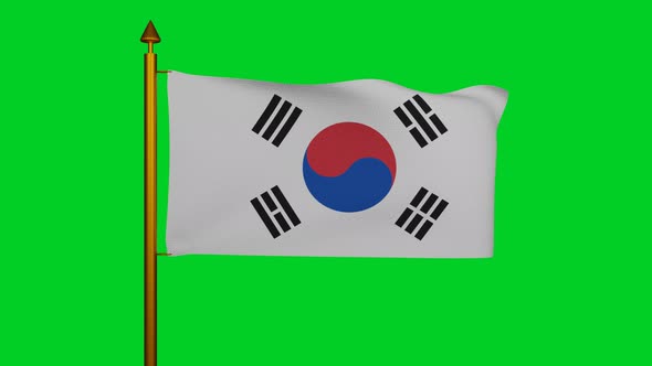 National flag of South Korea waving with flagpole on chroma key, Flag of Republic of Korea textile