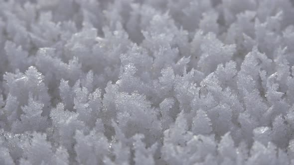 Rime Ice Crystals and Hoar Frost on Snowy Ground