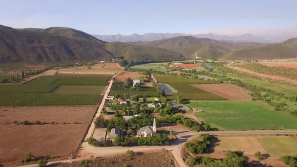 Aerial travel drone view of Oudtshoorn, Western Cape, South Africa.