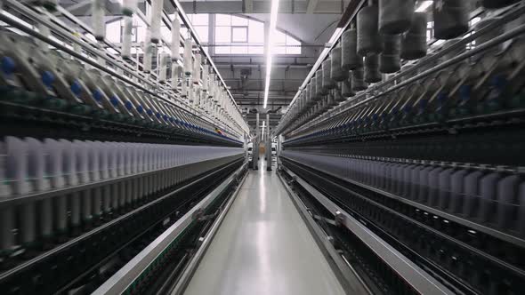 Spinning Factory Production of Fabrics Thread of Silk Linen and Synthetics View of Tunnels