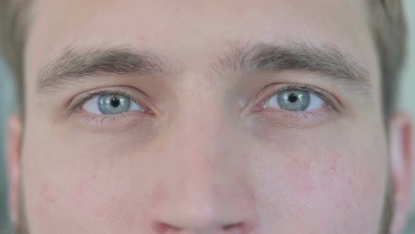 Close Up of Blinking Eyes of Young Creative Man