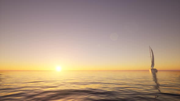 Sailboat in the Ocean Yacht Sunrise Sea Surface