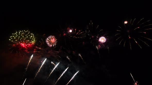 Real Colourful Fireworks on Deep Night Sky 4Th of July Independence Day Celebration 2022 High