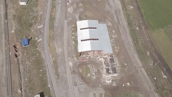 Samtskhe-Javakheti, Georgia - August 22 2021: Aerial view of Akhalkalaki railway station