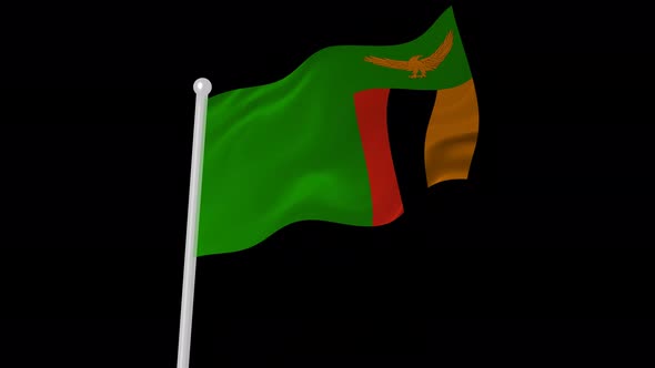Zambia Flag Flying Animated Black Background