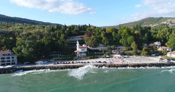 4k drone video of Balchik famous Castle and Botanical Garden in Balchik, Bulgaria