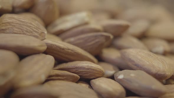 Extreme Close-up of Almond Nuts in Grocery. Healthful Raw Food for People with Lactose Intolerance