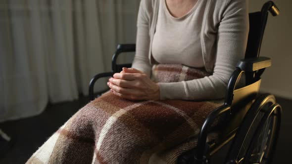 Disabled Nervous Female Clenching Hands, Feeling Lonely and Helpless, Wheelchair