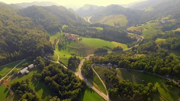 Aerial View Slovenia Countryside And Mountains In Triglav National Park