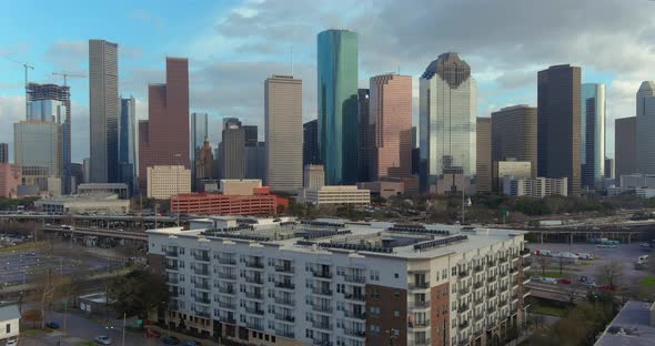 Aerial view of downtown Houston and surrounding landscape