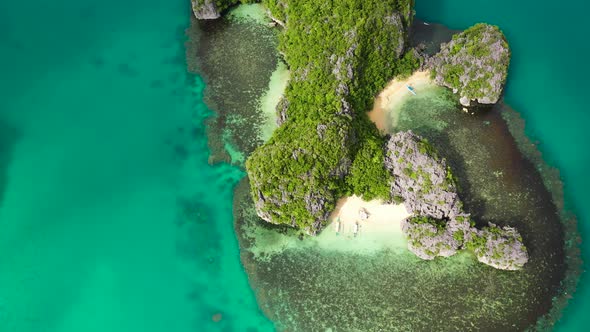 Rocky Island with Rainforest Aerial View