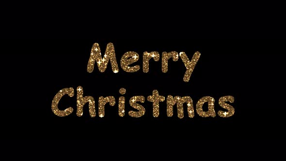 Happy Christmas text animation with glitter gold letters. 4K video Text Gold glitter Glowing lights