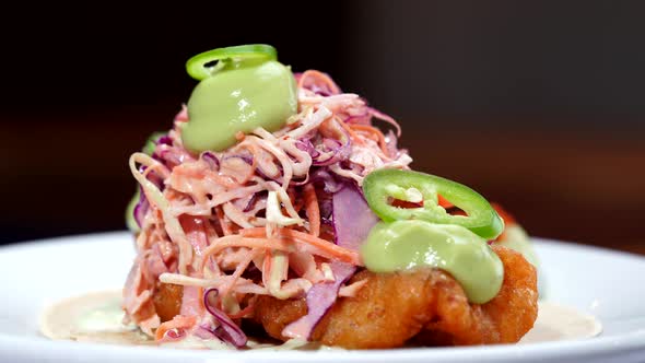 Fried shrimp taco spinning macro shot baja california style