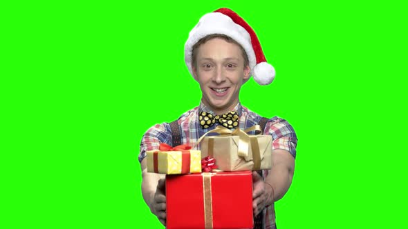 Teenage Boy with Gift Boxes for Xmas