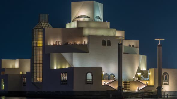 Beautiful Museum of Islamic Art Night Timelapse in Doha Qatar