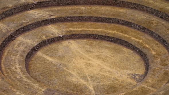 Moray archaeological site, Peru. Inca circular agriculture terraces in Cusco. tilt down