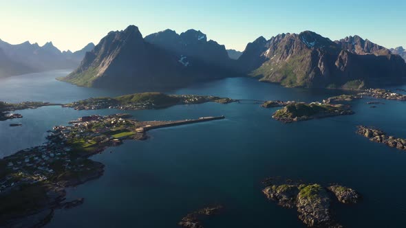 Aerial view on the fishing village Reine and Hamnoya ,Lofoten Islands,Norway