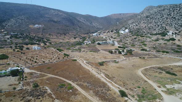 Mylopotas on the island of Ios in the Cyclades in Greece seen from the sky