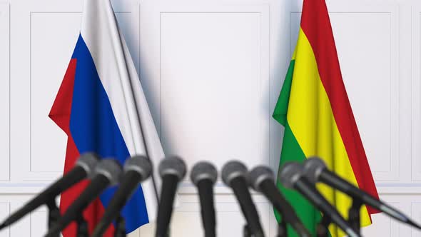 Flags of Russia and Bolivia at International Meeting alt