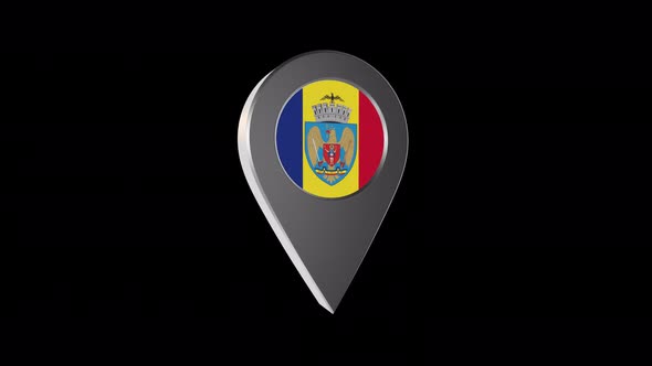 3d Animation Map Navigation Pointer With Flag Of Bucharest (Romania) With Alpha Channel - 4K