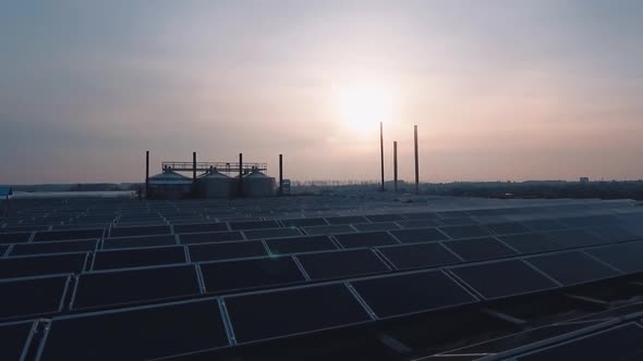 Photovoltaic solar panels at sunset. 