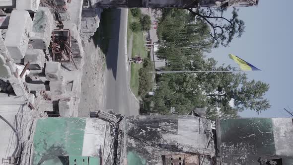 Vertical Video of Borodyanka Ukraine  Destroyed Building During the War