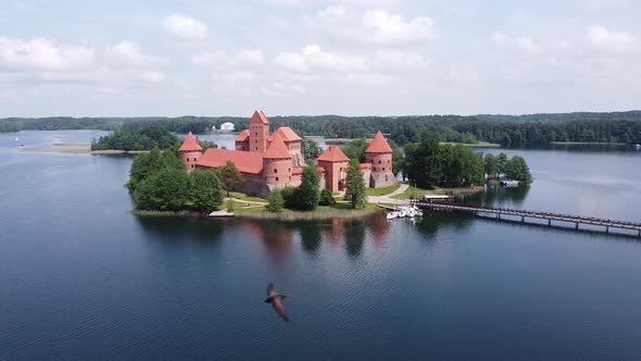 trakai castle in lithuania view drone