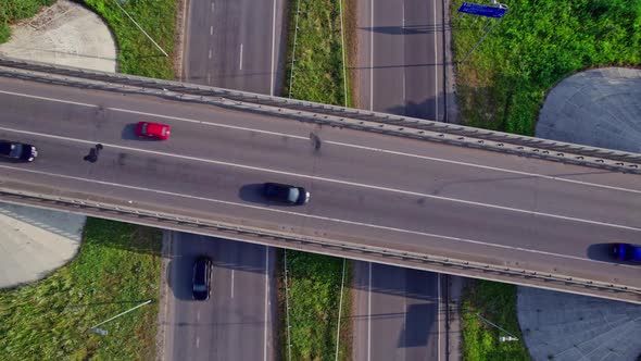 Highway and Overpass with Cars and Trucks Interchange