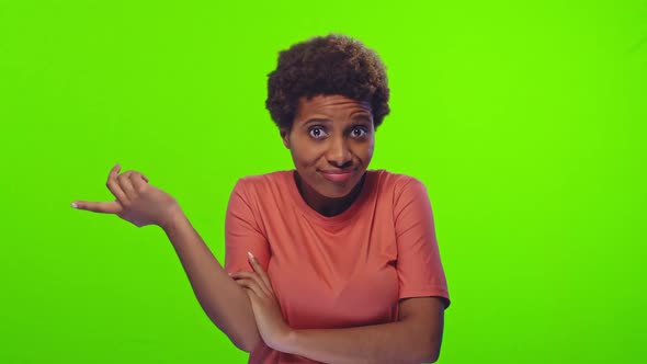 Black Woman Gesturing on Chroma Key Background, Asking Are You Crazy