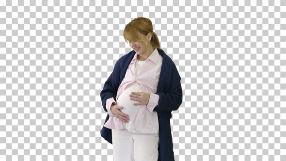 Pregnant woman caressing her belly, Alpha Channel