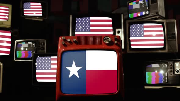 Texas flag and US Flags on Retro TVs.