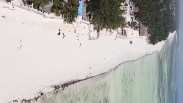 Vertical Video of the Beach on Zanzibar Island Tanzania Aerial View